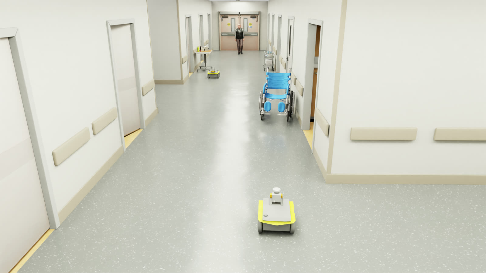 Robot in a generated hospital corridor